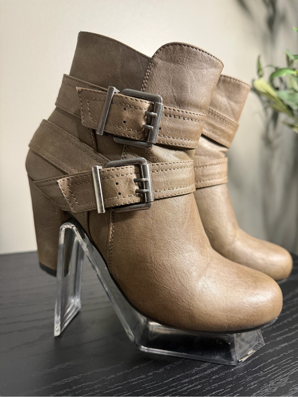 Madden Girl Taupe Double-Buckle Ankle Booties